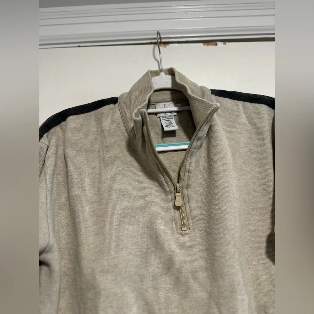 Vintage 90s Calvin Klein Mens Sz: M 100% Cotton Ribbed 1/4 Zip Tan Sweater.